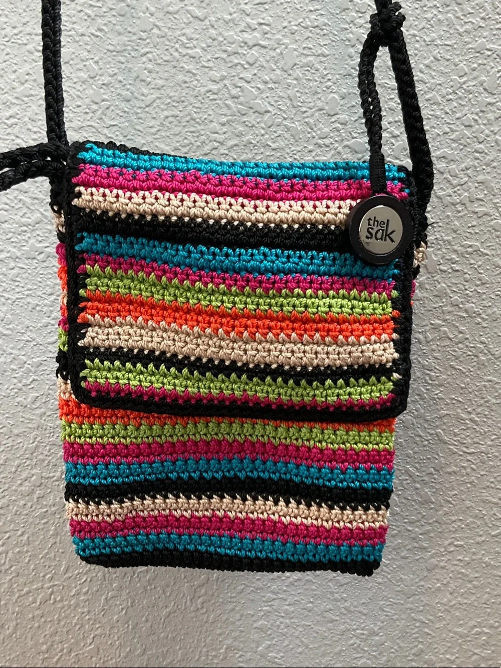 The Sak Multicolor Crochet Crossbody Bag - Vibrant Striped Design